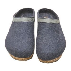 HAFLINGER GZL GRIZZLY WOOL FELT CLOGS Men's 44 / 11 SLIPPERS Blue Leather Trim